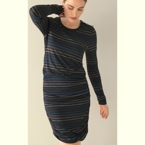 White House Black Market Ruched Blouson striped Lurex knit dress